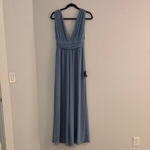Lulu's Dusty Blue Plunging V-Neck Maxi Jumpsuit